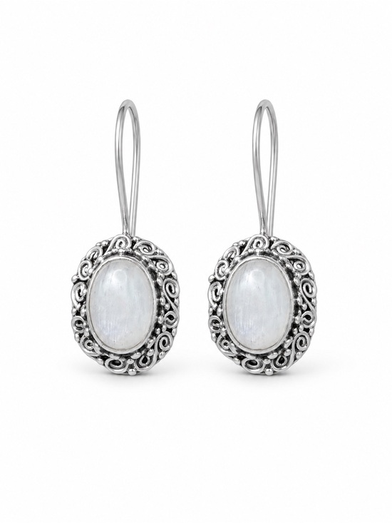Venus and Vulcan Jewelry - Moonstone Oval Hook Earrings